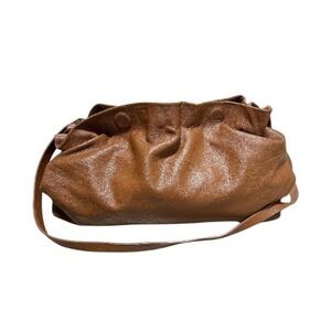 Anthropologie Brown Ruched Faux Leather Crossbody/ Clutch Bag